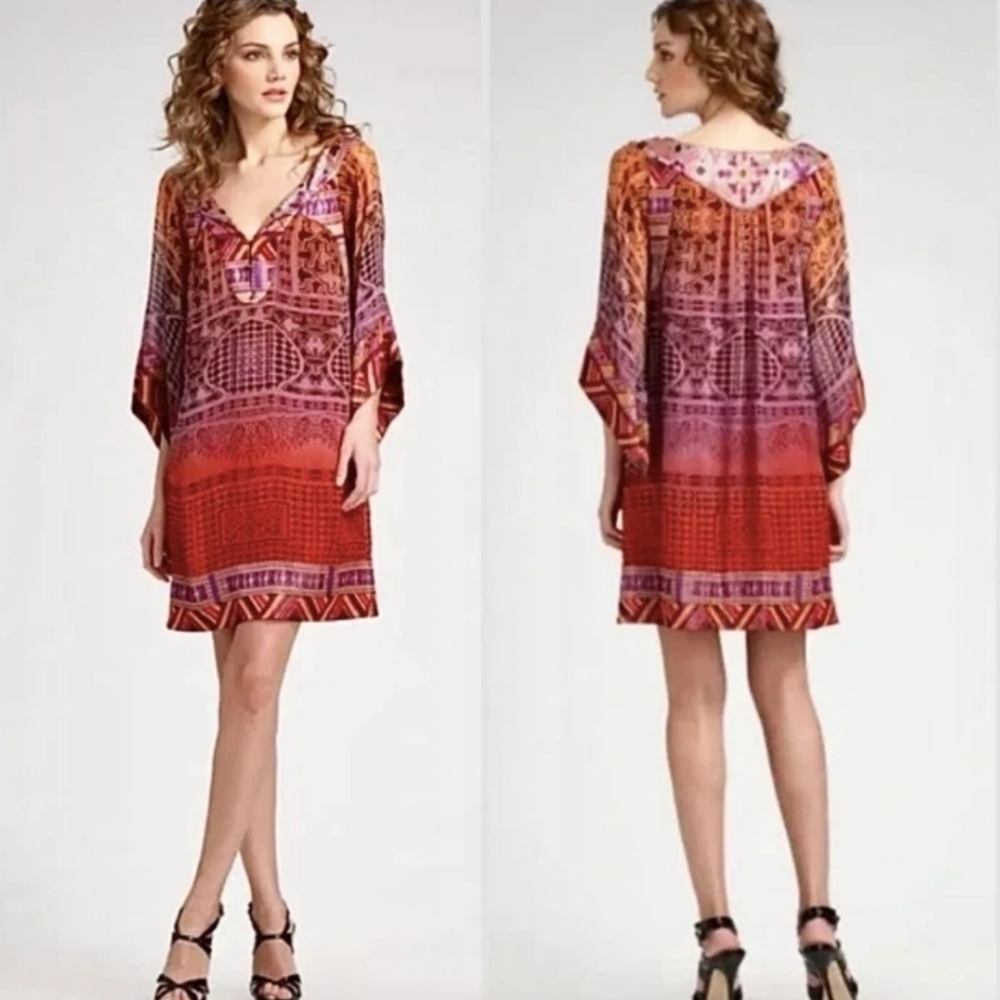 Diane Von Furstenberg Tabalah Silk V Neck Dress In Orange And Maroon Size 4 - Picture 1 of 16